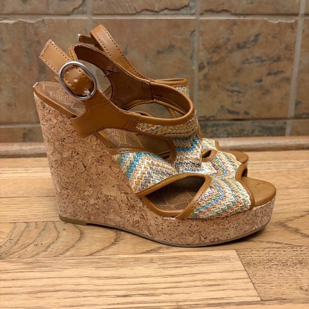 Lucky Brand Riedel 2 Shoes Multicolor Platform Cork Wedge - Picture 2 of 9